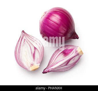 Sliced Red Onions Isolated on White Background Stock Photo