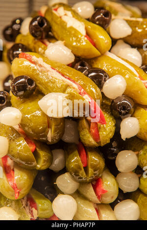 Tapas in the Mercado de San Miguel (food and tapas market), Madrid, Spain Stock Photo