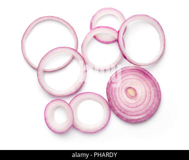 Sliced Red Onion Rings Isolated on White Background Stock Photo