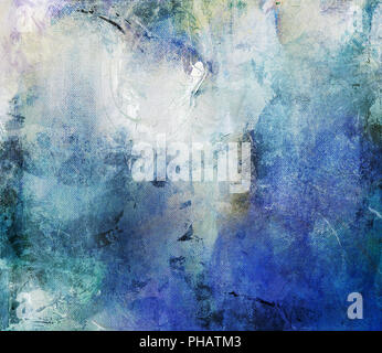 blue abstract mixed media artwork on canvas Stock Photo