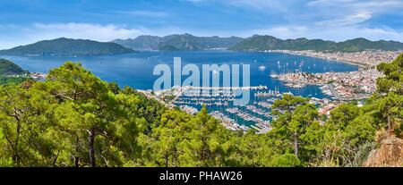 Marmaris marina aerial panoramic view in Marmaris city in Turkey Stock ...