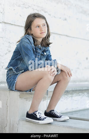 Portrait of beautiful girl 10-11 year old Stock Photo