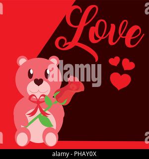 Cute love with teddy and flower cartoons vector illustration graphic ...