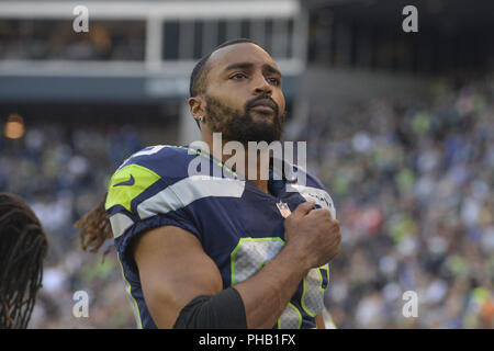 Seattle, Washington, USA. 30th Aug, 2018. Seahawk DOUG BALDWIN (89) during pregame introductions as the Oakland Raiders play the Seattle Seahawks in a preseason NFL game at Century Link Field in Seattle, WA. Credit: Jeff Halstead/ZUMA Wire/Alamy Live News Stock Photo