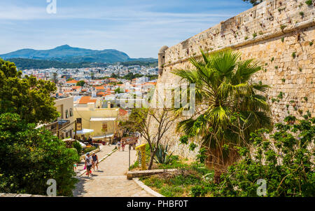 Fortezza castle wall and Rethymnon old town, Crete, Greek Islands, Greece, Europe Stock Photo