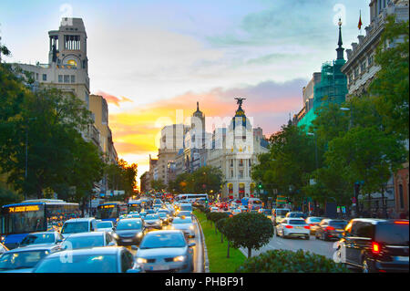 Madrid busy street, Spain Stock Photo