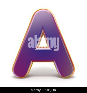 Letter A purple font yellow outlined 3D rendering illustration isolated on white background Stock Photo