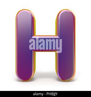 Letter H purple font yellow outlined 3D rendering illustration isolated on white background Stock Photo