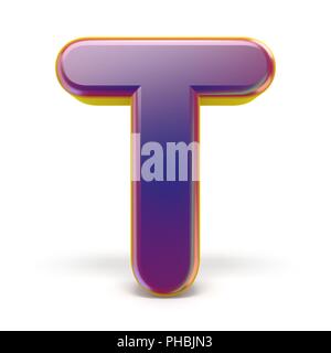 Letter T purple font yellow outlined 3D rendering illustration isolated on white background Stock Photo