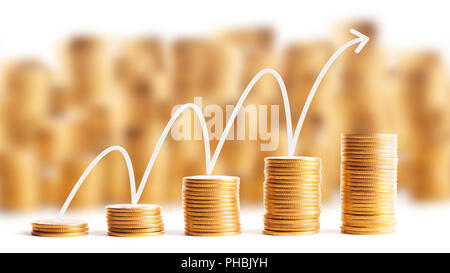Rows of gold coins for finance and banking concept