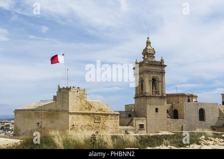 Cathedral and flag of Malta Stock Photo