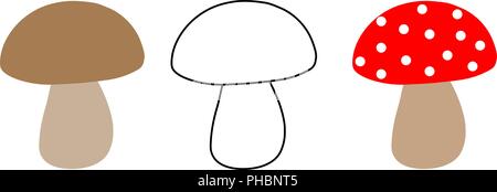 poisonous and common mushroom. Set of mushrooms. drawings for children for coloring. learning elementary. Stock Vector