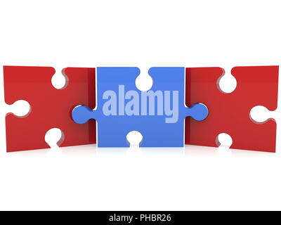 Three pieces of puzzle on white Stock Photo