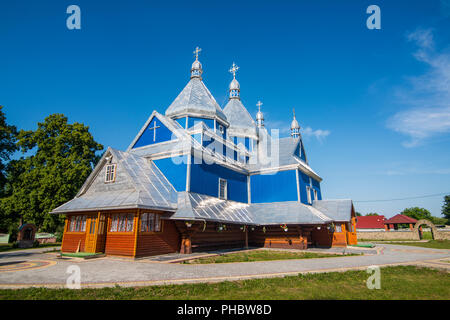 Blue wooden church, near Buchach, Ukraine, Europe Stock Photo