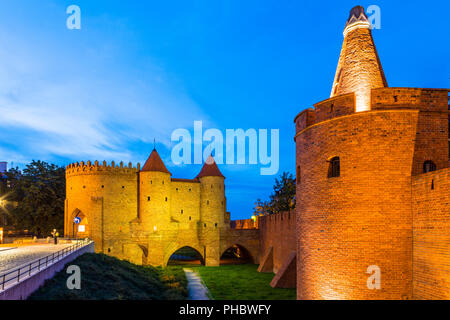 Warsaw Barbican at night, Old Town, UNESCO World Heritage Site, Warsaw, Poland, Europe Stock Photo