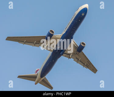 British Airways Boeing 767 shuttle service seen departing Glasgow International Airport, Renfrewshire, Scotland - 28th February 2016 Stock Photo