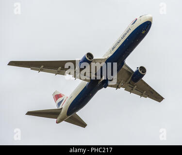 British Airways Boeing 767 shuttle service seen departing Glasgow International Airport, Renfrewshire, Scotland - 9th September 2017 Stock Photo