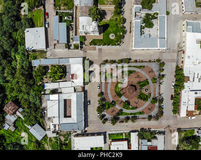 Aerial view of the town of Banamichi, Sonora, Mexico at night. Rural ...