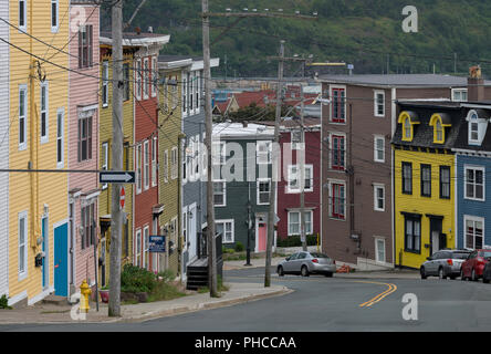 Row of colorful houses in historic downtown St. John's, Newfoundland and Labrador Stock Photo