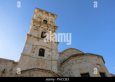 Church of Saint Lazarus, a late-9th century church in Larnaca on a clear blue sky. Closeup and view from the bottom Stock Photo