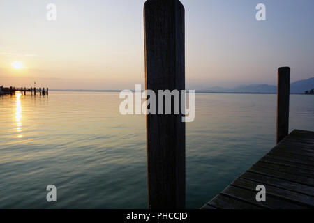 lonely landing stage with mountain at background Stock Photo - Alamy