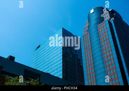 Maison Manuvie on the left and Bell Media Tower on the right in Montreal, QC, Canada Stock Photo