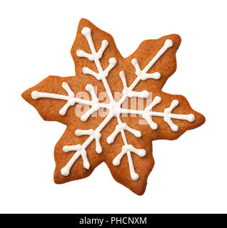 Gingerbread Snowflake Cookie Isolated on White Background Stock Photo