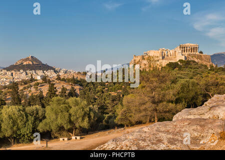 Acropolis from Pnyx hill, Athens, Greece Stock Photo