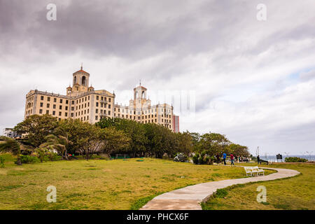 Havana, Cuba / March 21, 2016: Historic hotel with art deco details dating from 1930, famous for its ganster past. Stock Photo