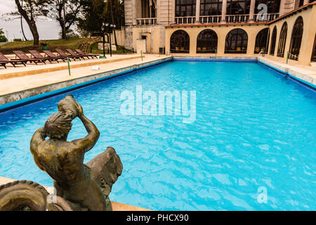 Havana, Cuba / March 21, 2016: Outdoor pool at historic Hotel Nacional  with art deco details dating from 1930 Stock Photo