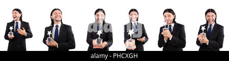 Businessman with star award isolated on white Stock Photo