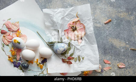 Creative Easter composition with dry flowers and eggs Stock Photo