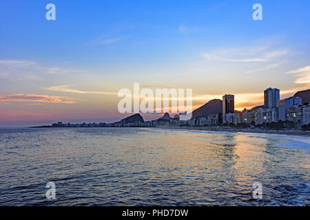 Leme and Copacabana beach at sunset in Rio de Janeiro Stock Photo