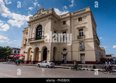 Santa Clara, Cuba / March 16, 2016: Teatro La Caridad, a national monument of Cuba, is one of its few remaining colonial theatres. Stock Photo
