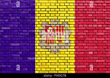 flag of Andorra painted on brick wall Stock Photo
