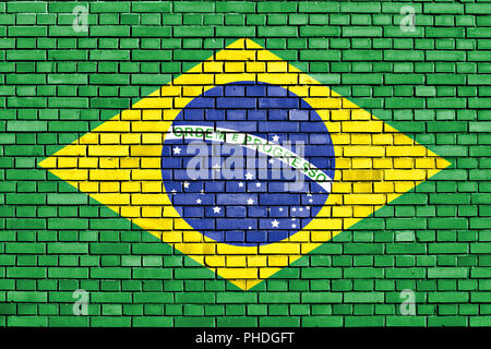 flag of Brazil painted on brick wall Stock Photo