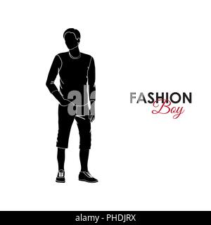 Fashionable guy. Fashion. Silhouette of a guy. Guy in a T-shirt and breeches Stock Vector