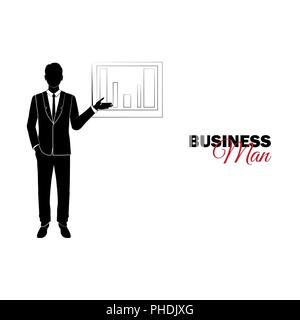 Businessman, Manager. A man in a business suit. Businessman shows on chart Stock Vector