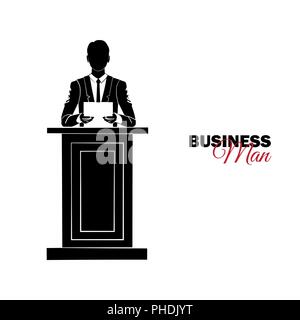 Businessman, Manager. A man in a business suit. Businessman reading the report on the podium Stock Vector