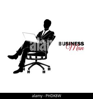 Businessman, Manager. A man in a business suit. Businessman sitting in a chair with a laptop Stock Vector