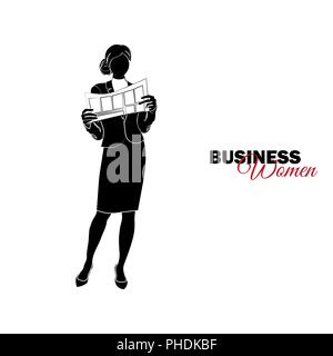 Businesswoman. Woman in business suit. Businesswoman reading a newspaper Stock Vector