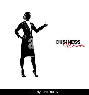 Businesswoman. Woman in business suit. Businesswoman shows gesture class Stock Vector