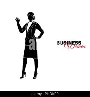 Businesswoman. Woman in business suit. Businesswoman showing gesture ok Stock Vector