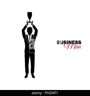 Businessman, Manager. A man in a business suit. Businessman holding a cup over head Stock Vector