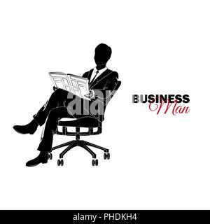 Businessman, Manager. A man in a business suit. Businessman sitting in a chair reading a newspaper Stock Vector