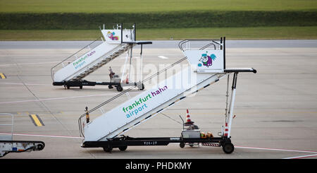 gangways on airport Frankfurt-Hahn, Rhineland-Palatinate, Germany, Europe Stock Photo