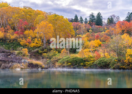 Autumn Onsen Lake Aomori Japan Stock Photo