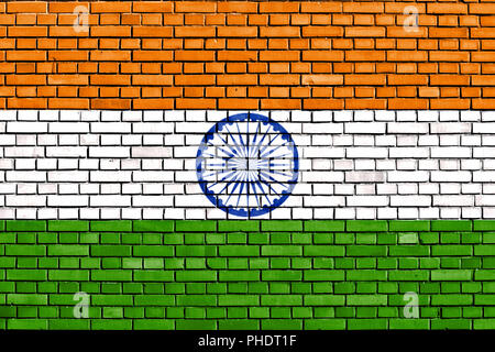 flag of India painted on brick wall Stock Photo