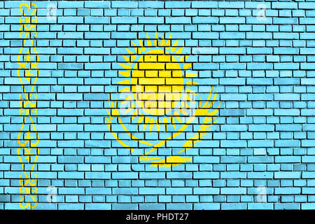 flag of Kazakhstan painted on brick wall Stock Photo