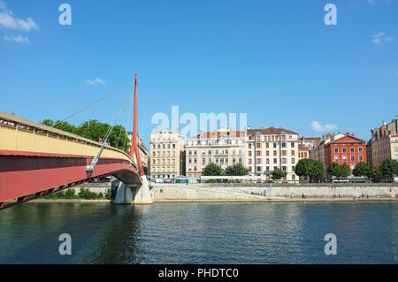 Passerelle du Palais de Justice, Gateway Courthouse, Over the Saone River in Lyon France Stock Photo